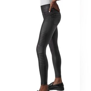 NWOT Athleta Delancey Gleam Moto Tight Black Zipper Ankle Faux Leather leggings